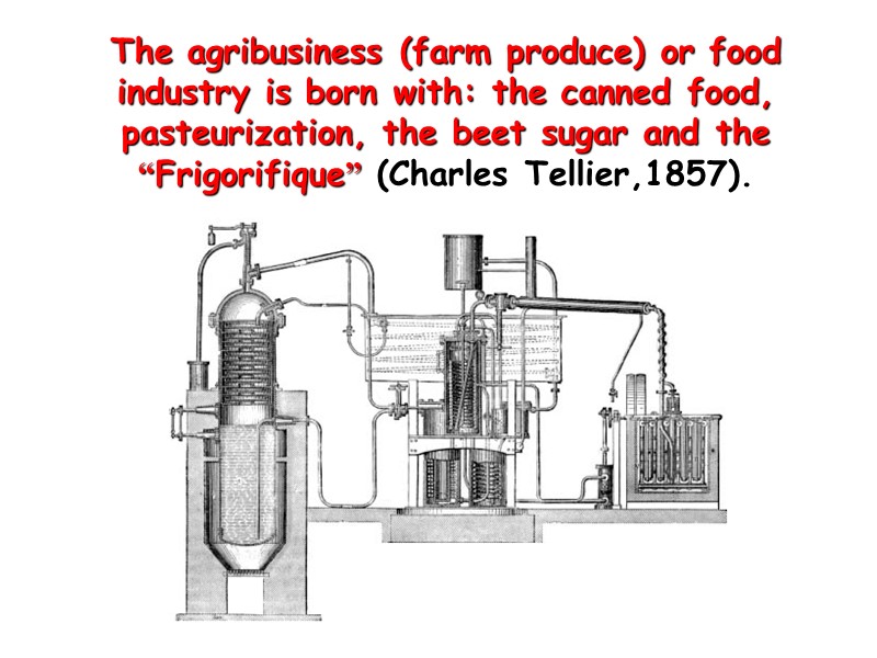 The agribusiness (farm produce) or food industry is born with: the canned food, pasteurization,